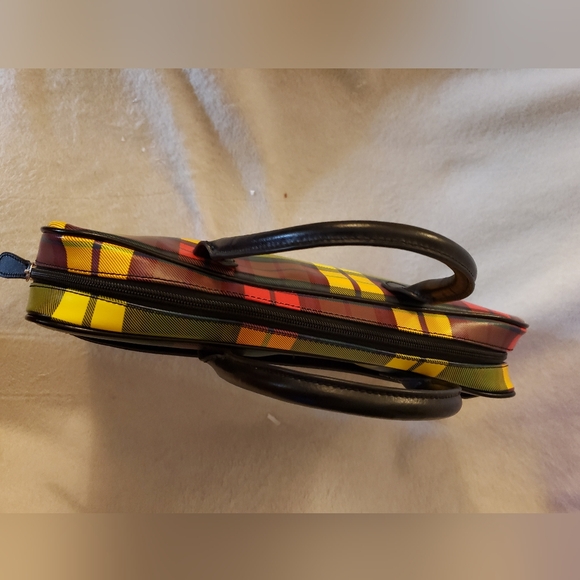 Baekgaard Tartin Plaid Zippered Tote  Handbag Red,Yellow,Green,and Black - Picture 4 of 7
